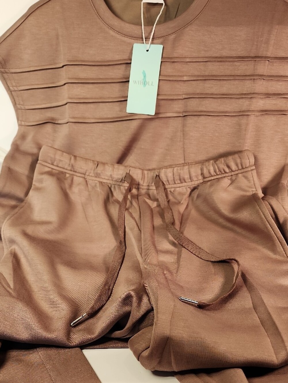 WIHOLL Mocha Brown Ribbed Detail Casual Lounge Set In Small - Picture 7 of 8